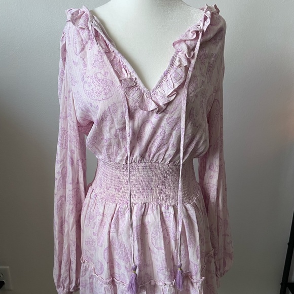 NWT House Of Harlow 1960 Ajay Ruffle Boho Purple Gold Mini Dress Size S - Picture 7 of 15
